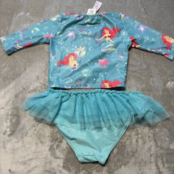 Disney The Little Mermaid Ariel Swimsuit Girl Sz 7/8 Rash Guard Shirt Set - Picture 5 of 6